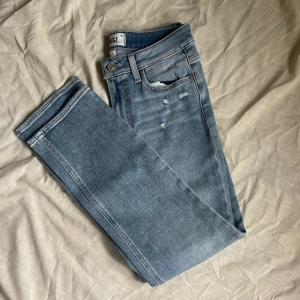 Paige size 28 waist, Cindy crop, medium wash, slightly distressed jeans
